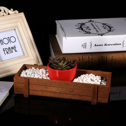 Miniatura 8 de JTLB Caja de almacenamiento rectangular de madera para interiores y exteriores, diseño de flores suculentas