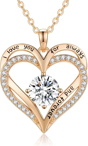 LOUISA SECRET Love Heart Birthstone Necklaces for Women, 925 Sterling Silver Women Pendant Necklace, Mothers Day Birthday Anniversary Jewelry Gift