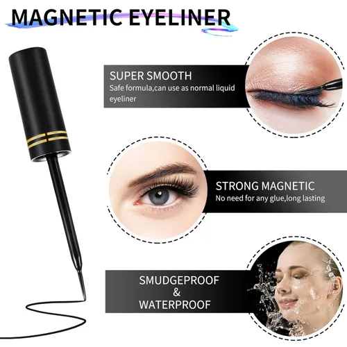 Miniatura 3 de Juego de pestañas magnéticas naturales 3D con delineador de ojos, aspecto natural, 12 pares de pestañas postizas, no necesita pegamento