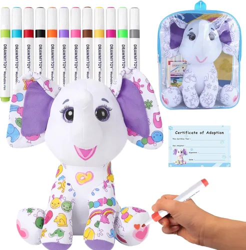 DRAWMYTOY Juguete de peluche para colorear DIY con marcadores lavables, animales de peluche de garabatos de mascotas, juguete artístico para niños y