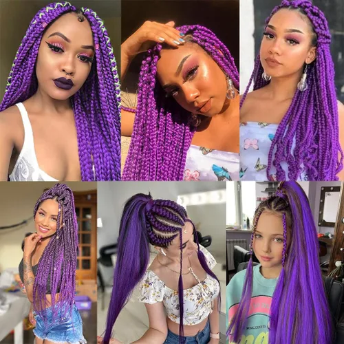 Miniatura 6 de Extensiones de cabello trenzado preestirado morado de 26 pulgadas, paquete de 3 paquetes de extensiones de cabello sintético Yaki texturizado
