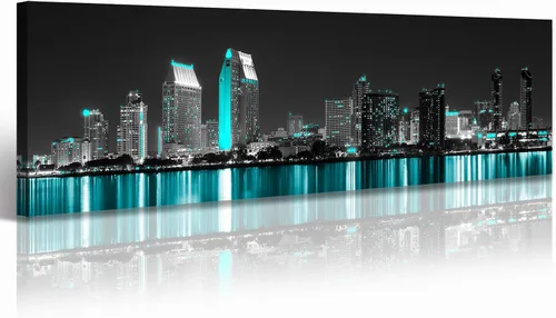 Miniatura 29 de JiazuGo Phoenix Skyline Arte de Pared en Lienzo - Paisaje Urbano de Arizona Enmarcado (14x48 Pulgadas) Negro y Blanco con Amarillo, Decoración