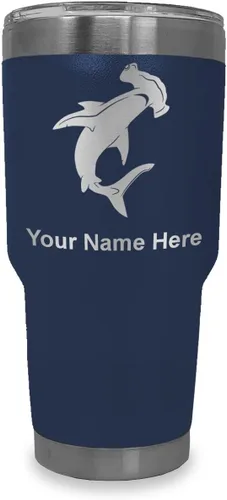 Miniatura 31 de LaserGram Vaso aislado al vacío de 20 onzas, tiburón martillo, grabado personalizado incluido (negro)