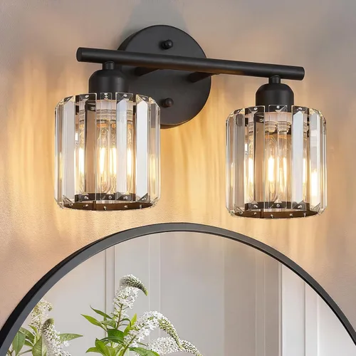 Miniatura 13 de Moderna lámpara de tocador de cristal de 2 luces, lámpara vertical de baño de níquel cepillado sobre espejo para tocador y lavabo, compatible