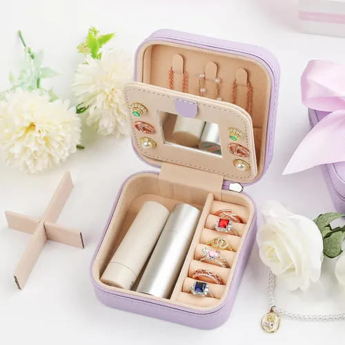 Miniatura 4 de CHMI Joyero de viaje, joyero de viaje morado, organizador de joyas de viaje, regalos de viaje para mujeres y niñas, caja organizadora de joyas