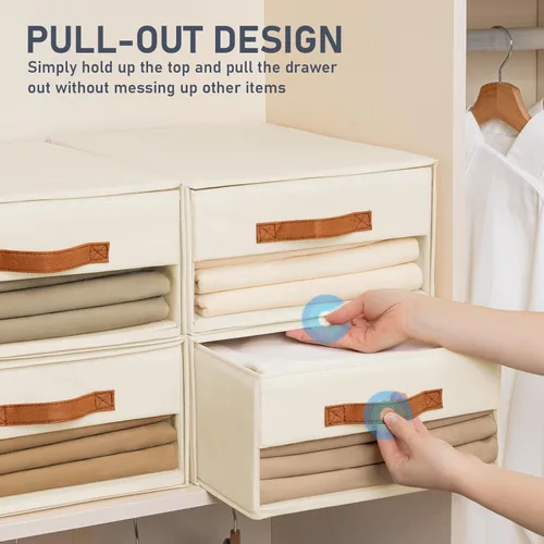 Miniatura 5 de DIMJ Organizadores de armario y almacenamiento - Contenedores de tela con cajones para armario, organizadores de ropa plegables con ventana Beige