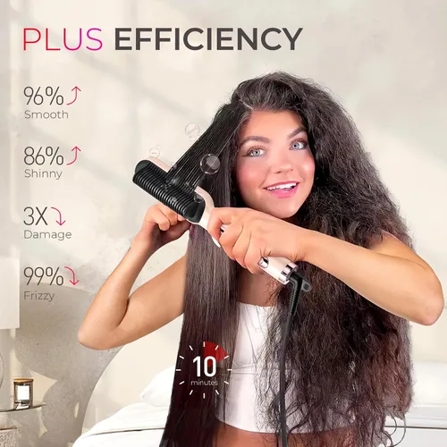 Miniatura 3 de TYMO Ring Plus Cepillo Alisador de Cabello Iónico - Peine Alisador con Iones Negativos para Mujeres, Revestimiento de Titanio, 9 Ajustes