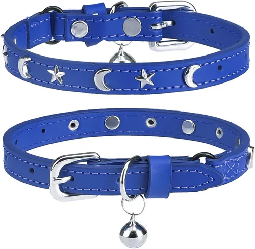 Miniatura 9 de Collares de cuero DILLYBUD para gatos macho y hembra con campana y cinturón elástico de seguridad, collar ajustable con hebilla de seguridad
