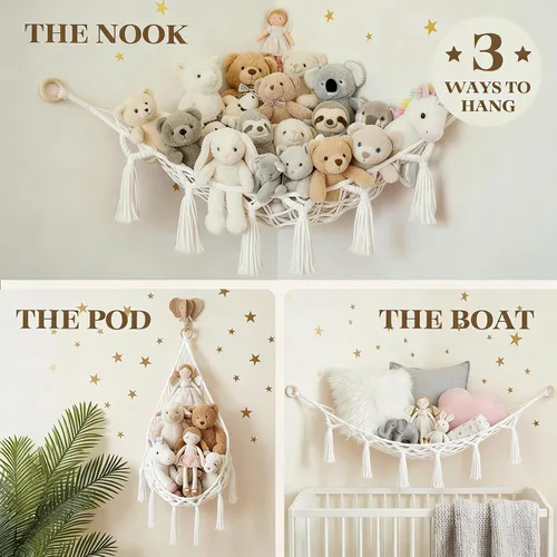 Miniatura 4 de Hamaca de almacenamiento de animales de peluche, red de hamaca de juguete grande para decoración de habitaciones de animales de peluche, bonita red