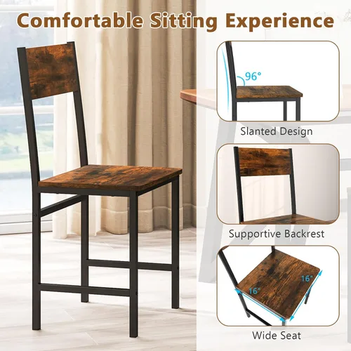 Miniatura 5 de Giantex Juego de 2 sillas de comedor, sillas de cocina industriales con patas de metal, respaldo inclinado, veta de madera rústica, sillas laterales