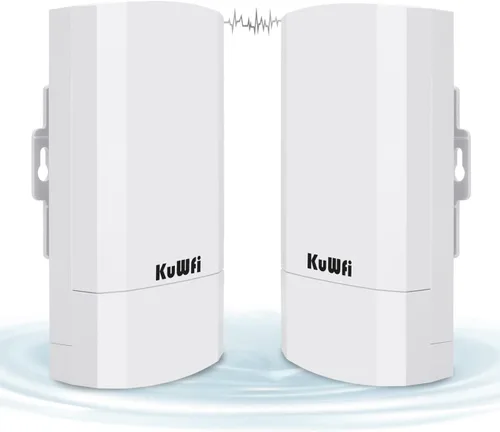 KuWFi Paquete de 2 puentes inalámbricos de 300 Mbps, kit de puente inalámbrico CPE WiFi para exteriores, punto a punto, puente de Internet 2.4 G,