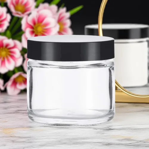 Miniatura 6 de JUVITUS Paquete de 6 tarros de vidrio grueso transparente de 2 onzas / 2.0 fl oz con tapas negras, hermético, a prueba de olores