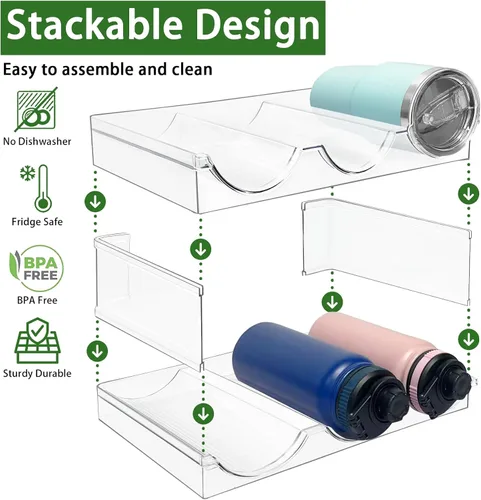 Miniatura 4 de Spaclear Paquete de 2 organizadores de botellas de agua, estante apilable de almacenamiento de despensa de cocina, soporte de botella de agua