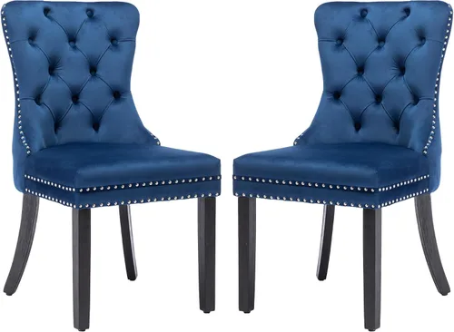 Miniatura 25 de KCC Nikki Collection - Juego de 4 sillas de comedor de terciopelo tapizadas de alta gama con anillo trasero de clavo, patas de madera maciza