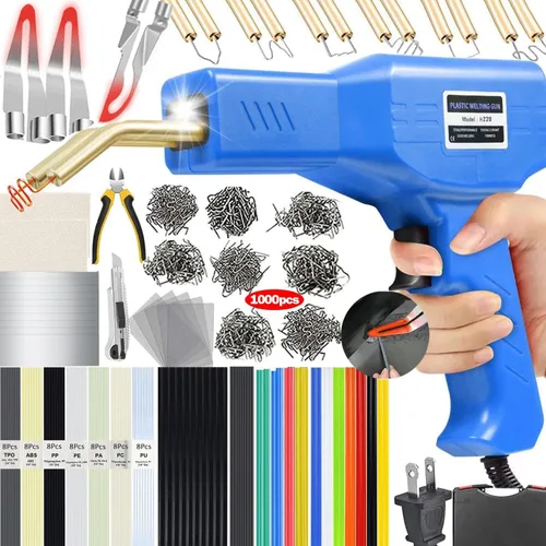 Miniatura 9 de Soldador de Plástico Mejorado de 220W, Kit de Soldador de Reparación de Soldadura de Plástico 2 en 1, 1000 PCS Pistola de Soldadura de Grapadora Azul