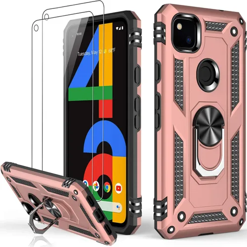 Miniatura 90 de LUMARKE Funda para Google Pixel 5 con protector de pantalla, pasa 16 pies, probada en caídas, grado militar, con soporte de anillo magnético, Rojo