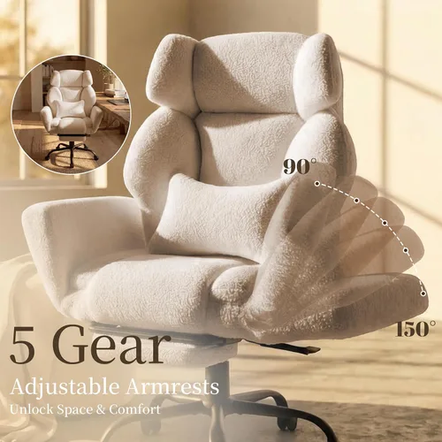Miniatura 4 de Silla de oficina con reposabrazos abatibles, silla de oficina grande y alta con reposapiés, asiento extra ancho y almohada lumbar, silla ergonómica