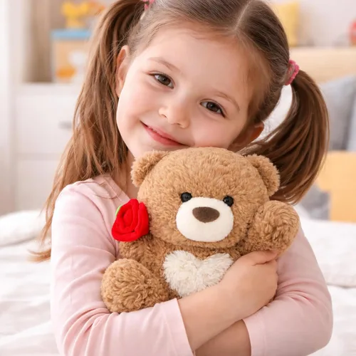 Miniatura 6 de Juguete de peluche de oso de peluche, oso de rosa y corazón, juguete de peluche romántico, perfecto para cumpleaños de niños y niñas (marrón)