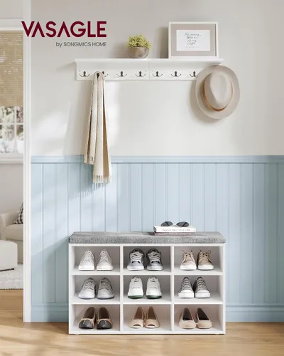 Miniatura 2 de VASAGLE - Colección CUSTOS - Banco para zapatos, banco de almacenamiento con asiento acolchado, banco de entrada con 9 compartimentos, para Blanco