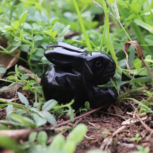 Miniatura 2 de YGLINE Figura de conejo de cristal de piedra preciosa animal talla (obsidiana)