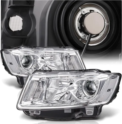 M-AUTO Faros delanteros con bombillas LED premontadas de 6000 K compatibles con Jeep Grand Cherokee 14-16 Pre Facelift, carcasa cromada, esquinas