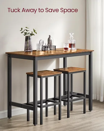 Miniatura 7 de VASAGLE Juego de mesa y sillas de bar, mesa rectangular con 2 taburetes, juego de pub de comedor para 2, ahorro de espacio para desayuno de cocina