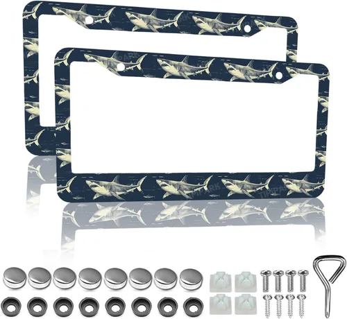 Miniatura 20 de Marcos de matrícula con flores en blanco y negro - 2 paquetes de soporte de matrícula divertidos y personalizados, piezas decorativas de acero