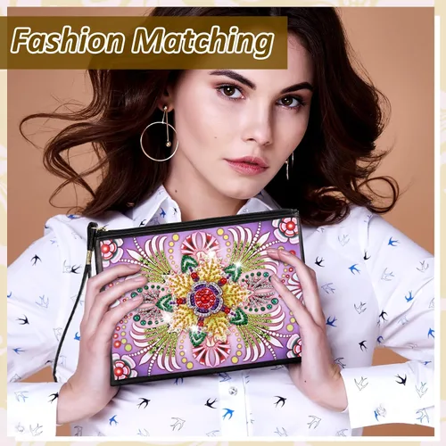 Miniatura 6 de Silkfly 6 piezas de bolsos de pintura de diamante, bolso de mano con diamantes para bricolaje, bolsas de pintura de piel sintética, cartera