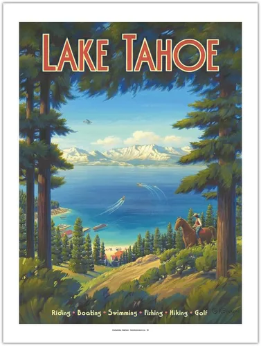 Miniatura 11 de Kerne Erickson - Póster de viaje vintage de Kerne Erickson Lake Tahoe California, equitación, barco, natación, pesca, senderismo, golf, impresión