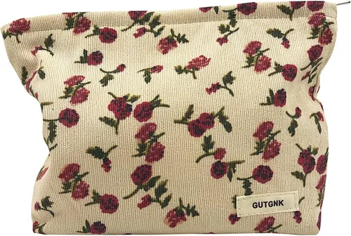 Miniatura 25 de Bolsa de maquillaje para mujeres, bolsa de cosméticos de pana con diseño estético, bolsa de mano para damas, estuche para lápices para niñas, lindo