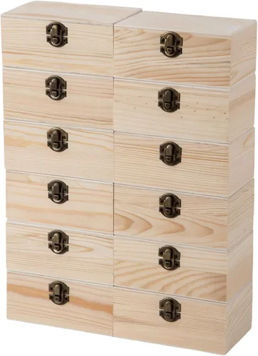 Miniatura 2 de 12 cajas de almacenamiento rectangulares de madera de pino vintage con tapa con bisagras y hebilla frontal, caja de recuerdos pequeña de 5.8 x 3.8 x