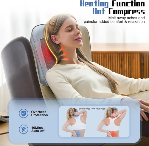 Miniatura 3 de Masajeador de espalda y cuello recargable con calor, almohada de masaje 4D de tejido profundo para aliviar el dolor, masajeador eléctrico