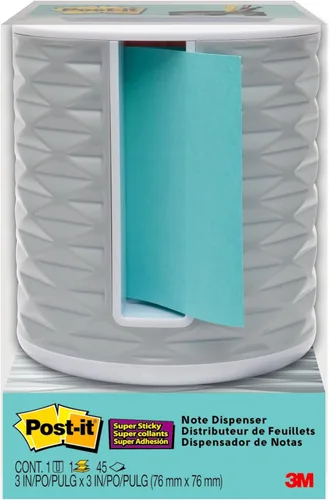 Dispensador de notas Post-it con notas Post-it emergentes, base blanca con patrón geométrico gris, 1 bloc de notas superadhesivas Aqua Splash de 3 x