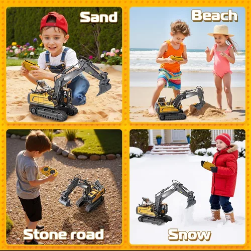 Miniatura 5 de Samtop Juguetes de excavadora con control remoto, vehículos de construcción RC de 11 canales 1:20, juguetes de coche hidráulicos de rotación 680°