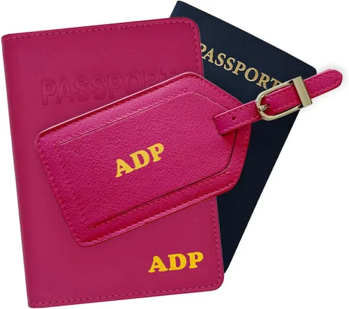 Miniatura 13 de Soporte personalizado de cuero con monograma RFID para pasaporte y etiqueta de equipaje, montura antigua, Juego de funda para pasaporte y etiqueta