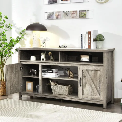 Miniatura 4 de Tangkula Moderno soporte de TV de granja, gabinete de almacenamiento de 59 pulgadas para televisores de hasta 65 pulgadas, puertas dobles de Negro