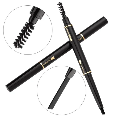 Miniatura 6 de Lápiz de cejas 2 paquetes, lápiz de cejas impermeable a prueba de manchas con cepillo para cejas, kit automático de maquillaje para cejas, negro