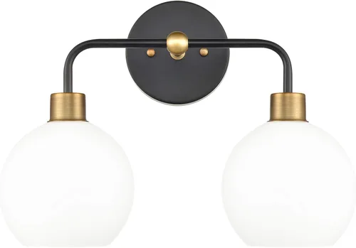 Miniatura 4 de Linea di Liara Lukasa - Moderna lámpara de tocador de baño, 2 luces sobre espejo, color negro mate y dorado, para lámparas de baño, cubiertas