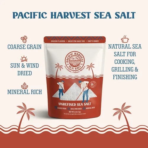 Miniatura 4 de Pacific Harvest Sea Salt Sal marina natural de grano grueso Cosechada a mano en Colima México Sin refinar, sin aditivos 833 porciones 2.2