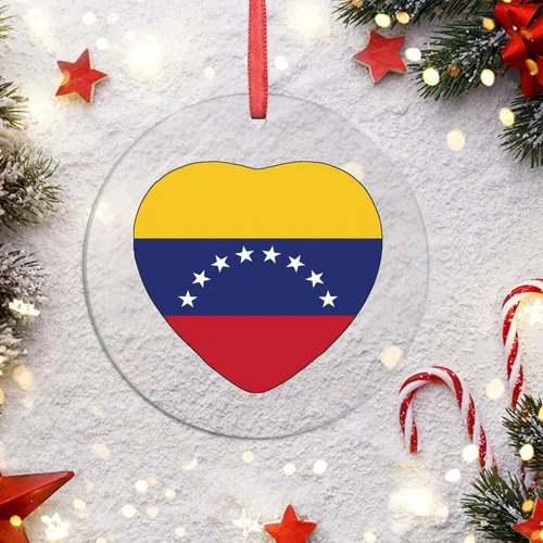 Miniatura 6 de Adorno de Navidad personalizado de la bandera de Venezuela 2023, adornos de corazón para árboles de Navidad, acrílico país, ciudad, recuerdo