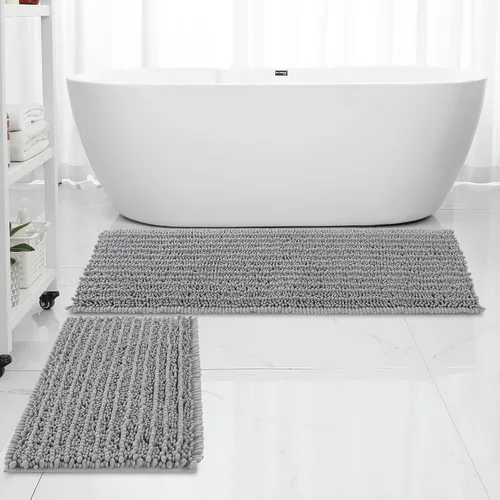 Miniatura 27 de FLOLEOPA Alfombras de Baño de Chenille de Lujo Color Beige Juego de Tapetes de Baño, Extra Suaves y Absorbentes Alfombras de Baño Antideslizantes