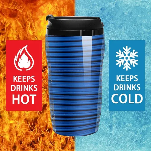 Miniatura 5 de Blue Corrugated Wall Art Coffee Cup Hot Coffee Travel Mug Reusable Iced Coffee Cups Double Heat Insulation Coffee Mug with Leak-Proof Lid Stylish