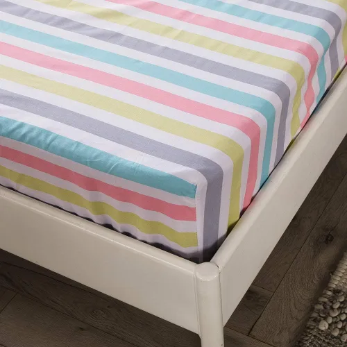 Miniatura 5 de Sábana ajustada 100% algodón suave tamaño queen de bolsillo profundo con rayas coloridas y estampado Gingham, sin arrugas, 1 pieza, sábana