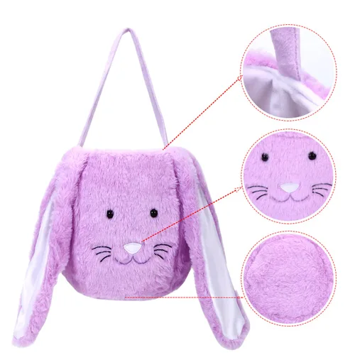 Miniatura 7 de Cesta de conejo de Pascua de felpa, cubos de Pascua con monograma con orejas largas de felpa, bolsas de regalo de Pascua para caza de huevos, bolsas