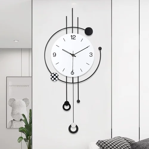 Reloj de pared grande y moderno para decoración de sala de estar, reloj decorativo grande de pared de péndulo, funciona con pilas, no hace tictac,