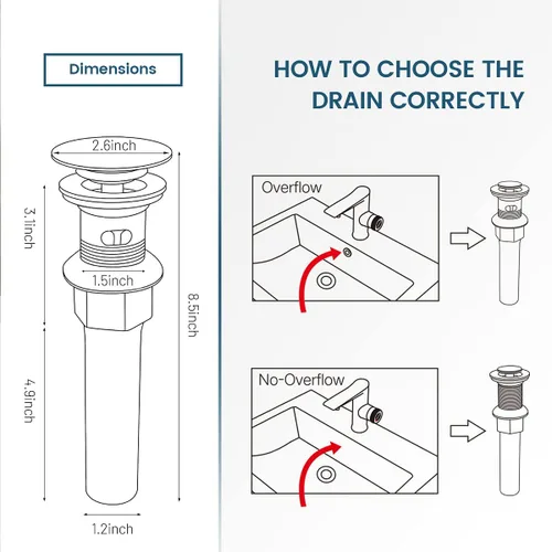 Miniatura 6 de Desagüe para fregadero de baño, drenaje emergente con tapón de cesta desmontable, colador de drenaje antiexplosión y antiobstrucción, conjunto