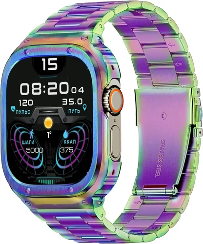 Miniatura 28 de MioHHR Correa y funda de acero inoxidable compatible con Apple Watch Band de 1.614 in, 1.575 in y 1.496 in, cubierta protectora de metal para Negro