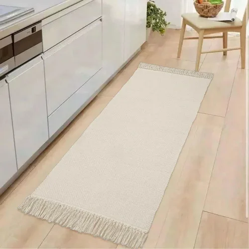 Miniatura 2 de Collive - Tapete de pasillo de cocina, 2 x 4.3 pies, tejido a mano, reversible, lavable, de algodón, color blanco/beige, para baño, pasillo