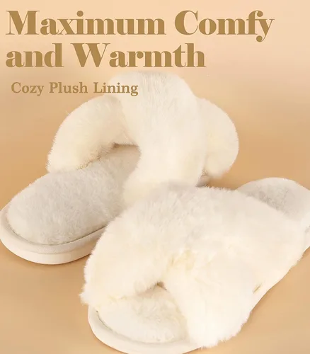 Miniatura 8 de Ankis - Pantuflas negras grises y blancas para mujer mullidas afelpadas y cómodas con banda cruzada espuma viscoelástica y punta abierta para casa