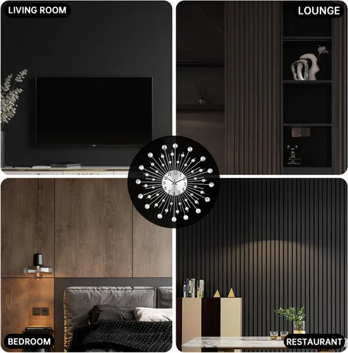 Miniatura 3 de Reloj de pared grande para decoración de sala de estar, sin tictac, silencioso, de metal, reloj de cuarzo, esfera moderna, con diamantes grandes